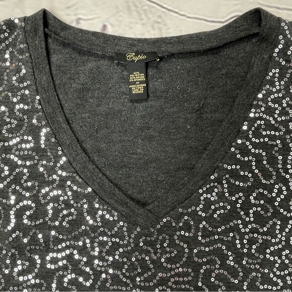CUPIO gray sequin knit short sleeve v-neck midi party dress, size M - Picture 5 of 13